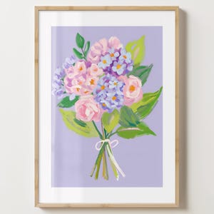 紫のカラフルな花束プリント - スタイリッシュな花のポスター - 花束 - バーカートプリント - 光沢またはマット - A5、A4、A3 またはデジタルダウンロード