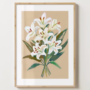 Hellbraune weiße Lilie Wand Kunst Druck - Lilien Poster - Lilien Kunstwerk - Bunter Blumendruck - Matt oder Matt - A5,A4,A3,A2