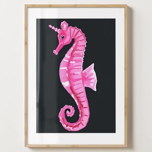 Black & Pink Seahorse Wall Art Print - Coastal Decor- Sea horse Poster - Ocean Print - Marine Life Painting - Nautical Decor - Gift Idea