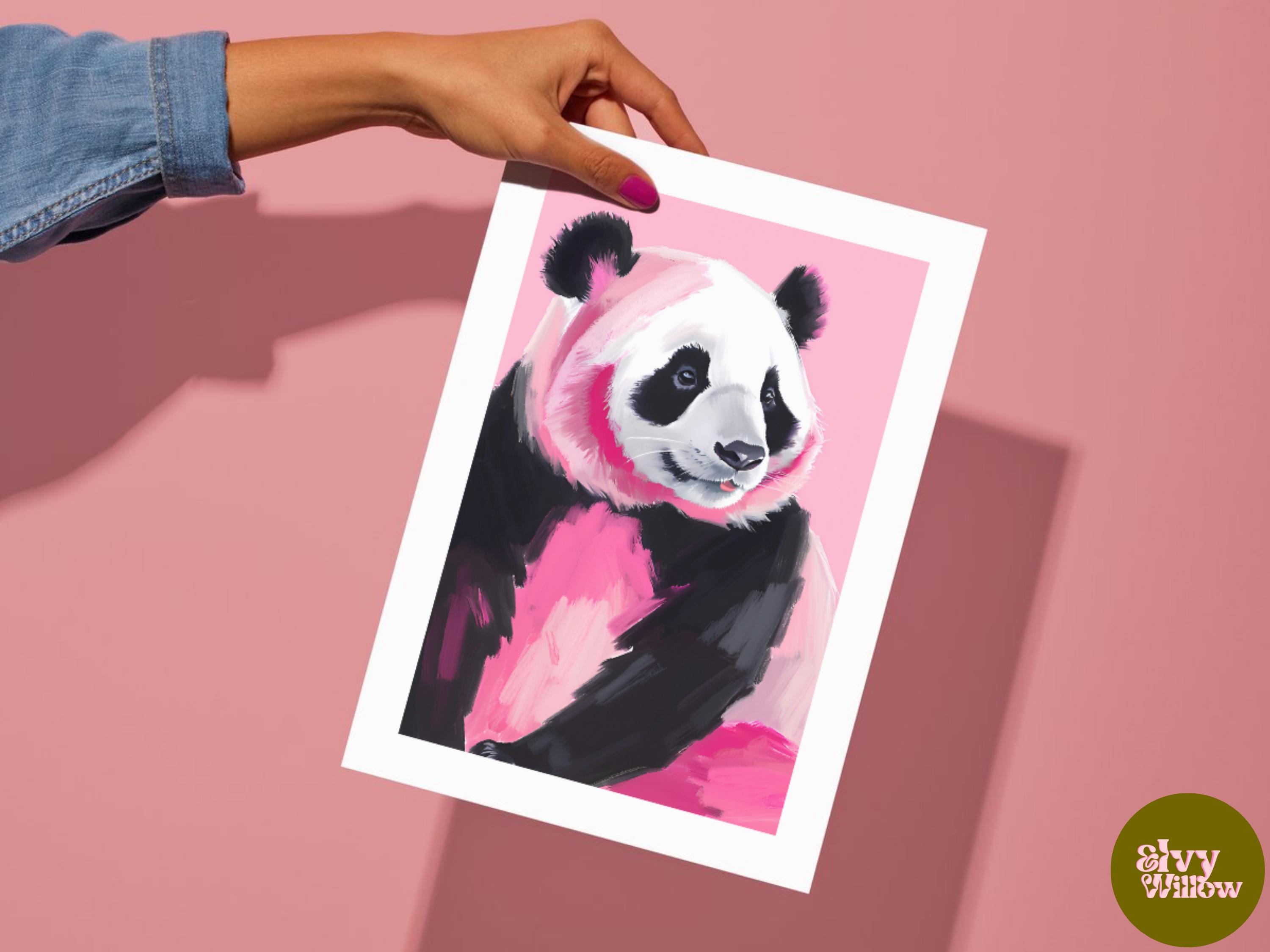 Pink Panda Wall Art Print - Cute Panda Poster - Unique Gift Idea