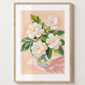 Light Orange Gardenien Blumendruck - Blumenposter - Moderne Gardenienkunst - Barwagendruck - glänzend oder matt - A5,A4,A3 oder digitaler Download