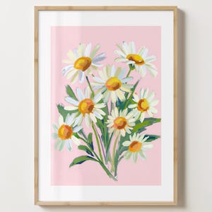 Roze madeliefjes muurkunst print - poster madeliefjebloem - bloemenkunstprint - uniek cadeau-idee - kleurrijke prints - glans of mat - A5,A4,A3,A2