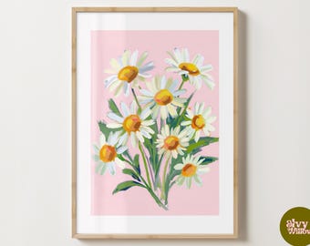 Pink Daisies Wall Art Print - Daisy Flower Poster - Floral Art Print - Unique Gift Idea - Colourful Prints - Gloss or Matte - A5,A4,A3,A2