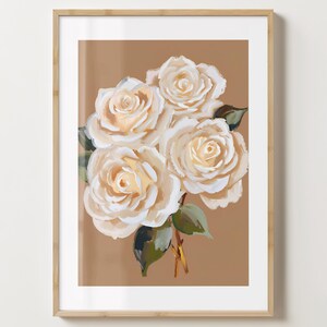 Weiß & Braune Rosen Druck - Stilvolles Blumen Poster - Moderne Blumen - Barwagen Druck - glänzend oder matt - A5,A4,A3 oder digitaler Download