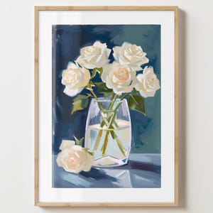 Blue & White Rose Bunch Wandkunst - Blumen Poster - Floraler Kunstdruck - Bunte Drucke - glänzend oder matt - A5,A4,A3 oder digitaler Download
