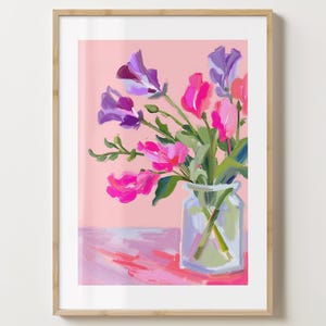 Impresión de flor de guisante de olor rosa - Póster de flores - Guisantes de olor en un jarrón - Brillo o mate - A5, A4, A3 o descarga digital