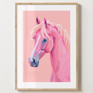 Pinkes Pferd Wand Kunst Druck - Stilvoller Pony Druck - Einzigartige Geschenkidee für Pferdeliebhaber - Matt oder glänzend - A5,A4,A3 oder digitaler Download