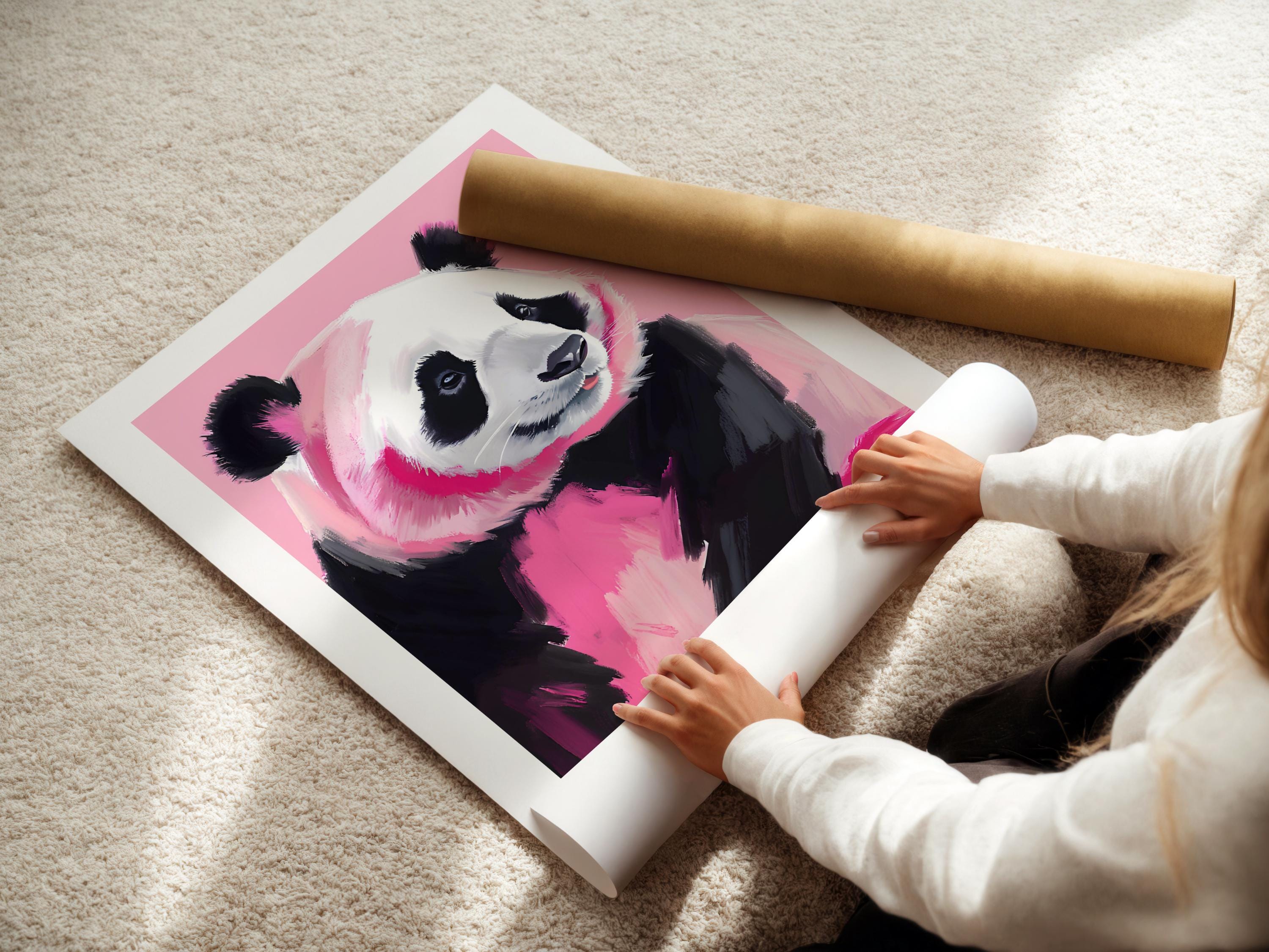 Pink Panda Wall Art Print - Cute Panda Poster - Unique Gift Idea