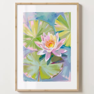 Grün & Blaue Seerosenblatt Wand Kunst Druck - Lilie Blume Poster - Juli Geburt Blumengeschenk - Glanz oder Matt - A5,A4,A3 oder digitaler Download