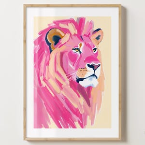 Gelb & Pinker Löwe Wand Kunst Druck - Buntes Löwen Poster - Geschenkidee - Bunte Drucke - glänzend oder Matt - A5,A4,A3 oder Digital Download