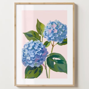 Impression d'hortensias roses et bleus - affiche de fleurs élégantes - brillant ou mat - A5, A4, A3 ou téléchargement numérique