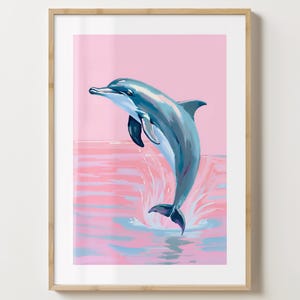 Pink Delfin Wand Kunst Druck - Sea Life inspiriert Poster - süße Tier Illustration - glänzend oder matt - A5,A4,A3 oder digitaler Download
