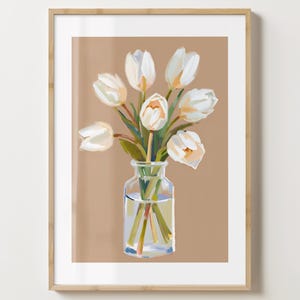 Braun Weiße Tulpen Vase Wand Kunst Druck - Tulpe Poster - Blumendruck - Einzigartige Geschenkidee - Glanz oder Matt - A5,A4,A3 oder digitaler Download