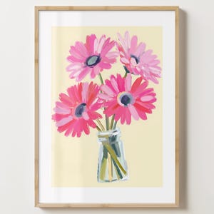 Impresión floral en jarrón con gerberas rosas - Póster floral - Arte con gerberas - Brillo o mate - Tamaño A5, A4, A3 o descarga digital