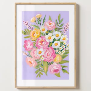 紫のカラフルな花束プリント - スタイリッシュな花のポスター - 花束 - バーカートプリント - 光沢またはマット - A5、A4、A3 またはデジタルダウンロード