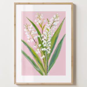 Rosa & weiße Maiglöckchen Blumenvase Wand Kunst Druck - Mai Geburt Blumen Poster - Bunter Blumendruck - Glanz oder Matt - A5,A4,A3,A2