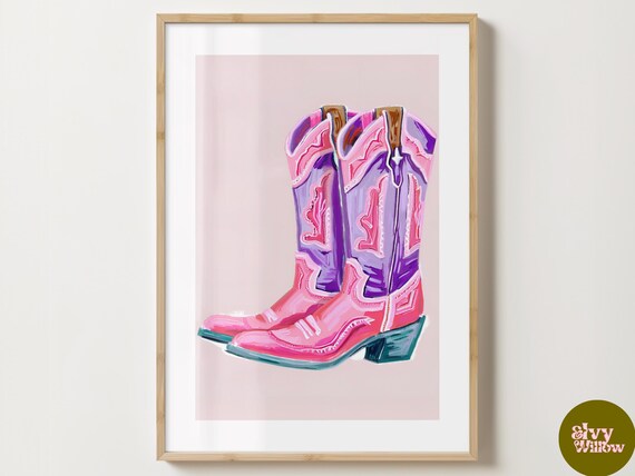 Purple & Pink Cowboy Boots Colourful Poster - Trendy Cow Girl Boots Print - bar cart art  - Gloss or Matte - A5,A4,A3 or Digital Download
