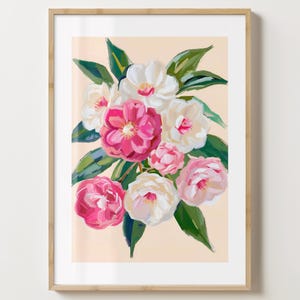 Beige & rosa Zinnias Blumen Druck - Stilvolles Blumen Poster - Blumenstrauß - Bar Warenkorb Druck - glänzend oder matt - A5,A4,A3 oder digitaler Download