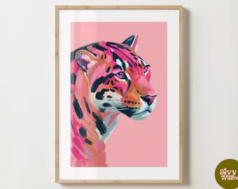 Pink Trendy Leopard Poster - Stylish Wildlife Decor - Modern Illustration - Chic Home Art - Gloss or Matte - A5,A4,A3 or Digital Download