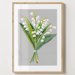 Maiglöckchen Blumenvase Wand Kunst Druck - Mai Geburt Blumen Poster - Bunter Blumendruck - Glanz oder Matt - A5,A4,A3,A2