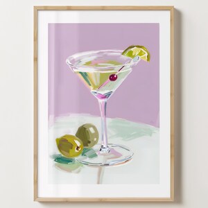 Purple Martini Wand Kunst Druck - Stilvolles Cocktail Poster - Glanz oder Matt Wanddrucke - A5,A4,A3 oder digitaler Download