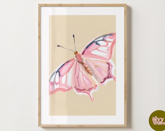 Beige & Pink Butterfly Wall Art Print - Butterflies Poster - Unique Gift - Colourful Prints - Gloss or Matte - A5,A4,A3 or Digital Download