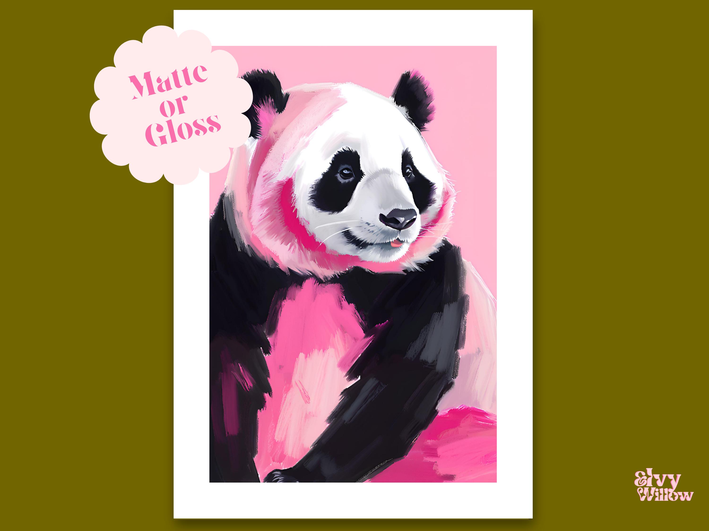 Pink Panda Wall Art Print - Cute Panda Poster - Unique Gift Idea