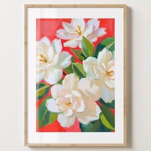 Rote Gardenien Blumendruck - Stilvolles Blumenposter - Moderne Gardenienkunst - Barwagendruck - glänzend oder matt - A5,A4,A3 oder digitaler Download