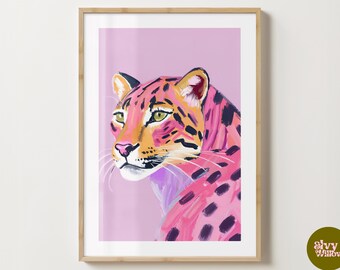 Pink & Purple Trendy Leopard Poster - Stylish Wildlife Decor -  Leopard Wall Art - Gloss or Matte - A5,A4,A3 or Digital Download