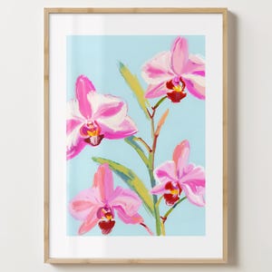 Blau & Rosa Orchideendruck - Stilvolles Blumenposter - Trendige Blumen - Barwagendruck - Maximalistische Drucke Ästhetische Orchideen Blumen A5, A4, A3