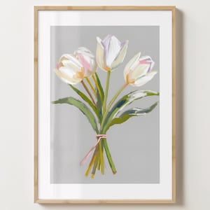 Graue & Weisse Tulpen Bund Art Print - Tulpen Poster - Floraler Kunstdruck - Einzigartige Geschenkidee - Matt oder glänzend - A5,A4,A3 oder digitaler Download