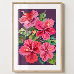 Lila & Pink Hibiskus Blume Art Print - Hibiskus Poster - Buntes Hibiskus Kunstwerk - Blumendruck - Glanz oder Matt - A5,A4,A3,A2