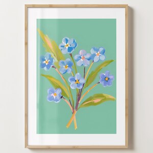 Blau Vergissmeinnicht Blumen Print - Blumen Poster - Vergissmeinnicht Kunst - Bar Cart Print - glänzend oder matt - A5,A4,A3 oder digitaler Download