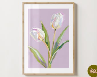 Purple & White Tulips Wall Art Print - Tulip Poster - Floral Art Print -  Unique Gift Idea - Gloss or Matte - A5,A4,A3 or Digital Download