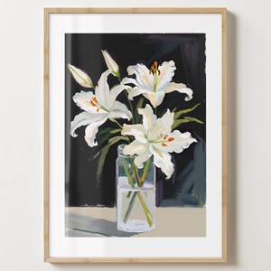 Black & White Lilie Vase Wand Kunst Druck - Lilien Poster - Lilien Kunstwerk - Bunter Blumendruck - Matt oder Matt - A5,A4,A3,A2