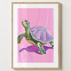Pink Turtle Wall Art Print - Unique marine life Decor -  Turtles Poster - Cute Animal Print - Gloss or Matte - A5,A4,A3 or Digital Download