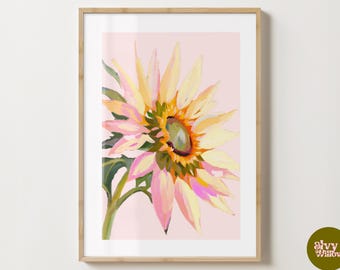 Pink Large Sunflower Head Print - Stylish Flower Poster - Trendy Florals - Bar Cart Print  - Gloss or Matte - A5,A4,A3 or Digital Download