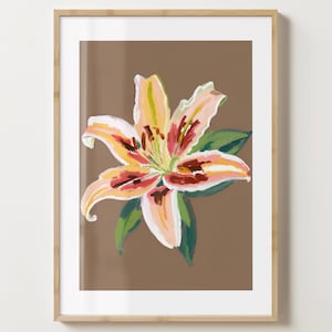 Braun & rosa Lilien Druck - Stilvolles Blumen Poster - Moderne Lilien Florals - Bar Warenkorb Druck - glänzend oder matt - A5,A4,A3 oder digitaler Download