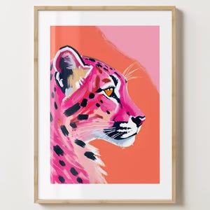 Pink & Orange Cheetah Wall Art Print - Stylish Cheetah Wildlife Poster - Unique Gift Idea -Gloss or Matte - A5,A4,A3 or Digital Download