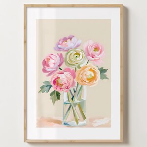 Roze en beige ranonkel bloemenvaas print - bloemenposter - barwagen print - glans of mat - A5, A4, A3 of digitale download
