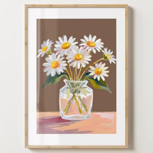 Braune Gänseblümchen in Vase Wand Kunst Druck - Gänseblümchen Poster - Blumendruck - Einzigartige Geschenkidee - Bunte Drucke - Matt oder glänzend - A5,A4,A3,A2