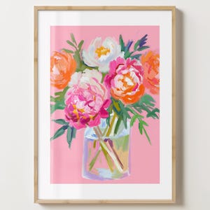 Orange & Pink Pfingstrosen Druck - Stilvolles Pfingstrosen Blumen Poster - Moderne Blumen - Barwagen Druck - Maximalist Prints Ästhetische Pfingstrosen Blumen