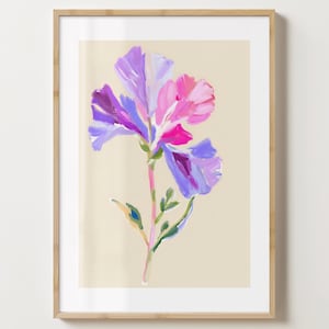 Beige & Lila Sweet Peas Blumendruck - Blumen Poster - Sweet Pea Kunst - Bar Print - glänzend oder matt - A5,A4,A3 oder digitaler Download
