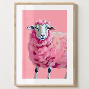 Impresión de arte de pared de oveja rosa - Póster de lindo animal de granja - Ilustración de oveja - Brillo o mate - A5, A4, A3 o descarga digital