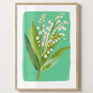 Grün-Weiße Maiglöckchen Blumenvase Wand Kunst Druck - Mai Blume Poster - Bunter Blumendruck - Glanz oder Matt - A5,A4,A3,A2