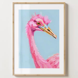 Impresión de arte de pared de pájaro avestruz azul y rosa - Póster de pájaros - Impresión colorida - Idea de regalo única - Brillo o mate - A5, A4, A3 o descarga digital