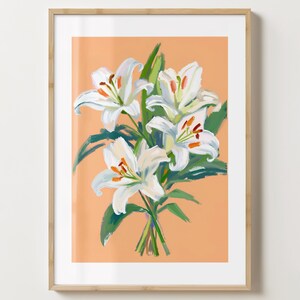 Orange & weiße Lilie Wand Kunst Druck - Lilien Poster - Lilien Kunstwerk - Bunter Blumendruck - Matt oder Matt - A5,A4,A3,A2