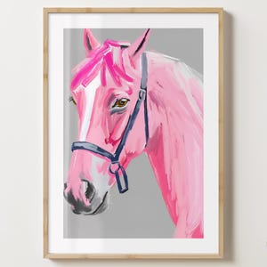 Grau & rosa Pferd Wand Kunst Druck - Pony Druck - Einzigartiges Geschenk für Pferdeliebhaber - Bunte Drucke - Glanz Matt - A5,A4,A3,A2 oder digitaler Download