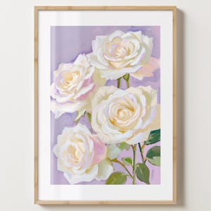 Weiß & Lila Rosen Druck - Stilvolles Blumen Poster - Moderne Blumen - Barwagen Druck - glänzend oder matt - A5,A4,A3 oder digitaler Download