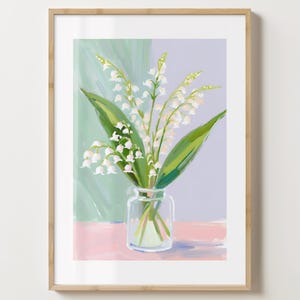 Rosa & weiße Maiglöckchen Blumenvase Wand Kunst Druck - Mai Geburt Blumen Poster - Bunter Blumendruck - Glanz oder Matt - A5,A4,A3,A2